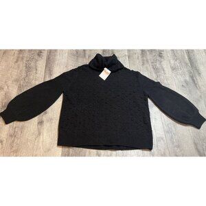 Gibson Latimer Sweater Womens XL Black Cowl Neck Textured Dots‎ Stretch Knit NEW